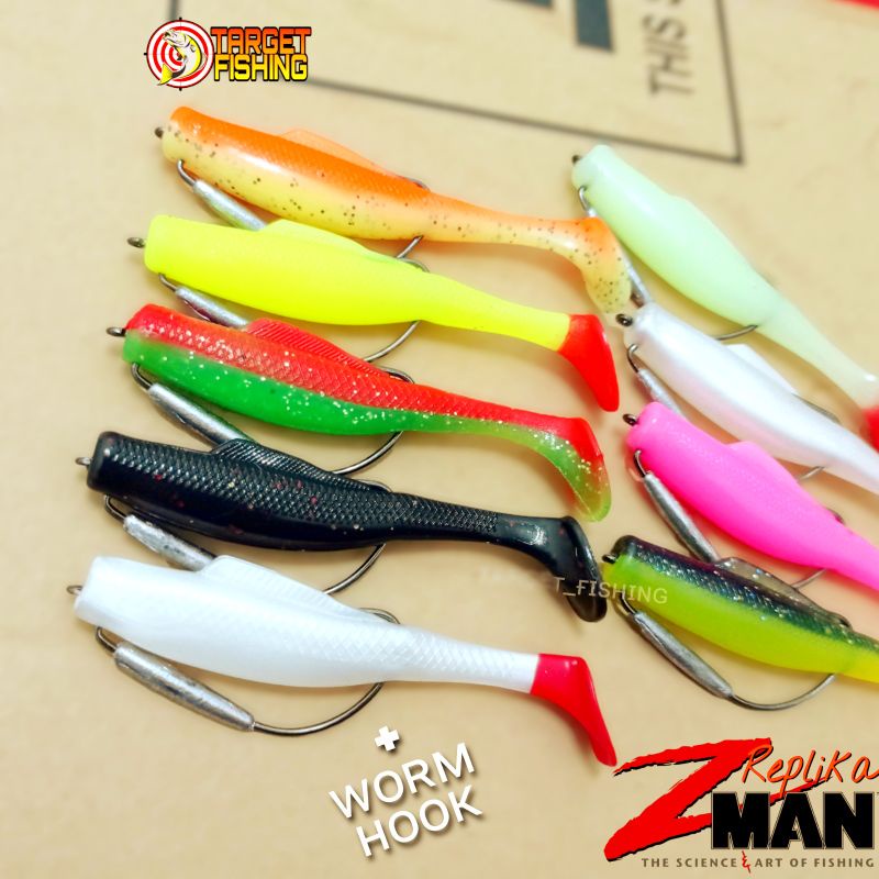 Soft Lure ZMAN 8CM Lengkap Kail Worm Hook - Umpan Casting Gabus / Kerandang / Haruan