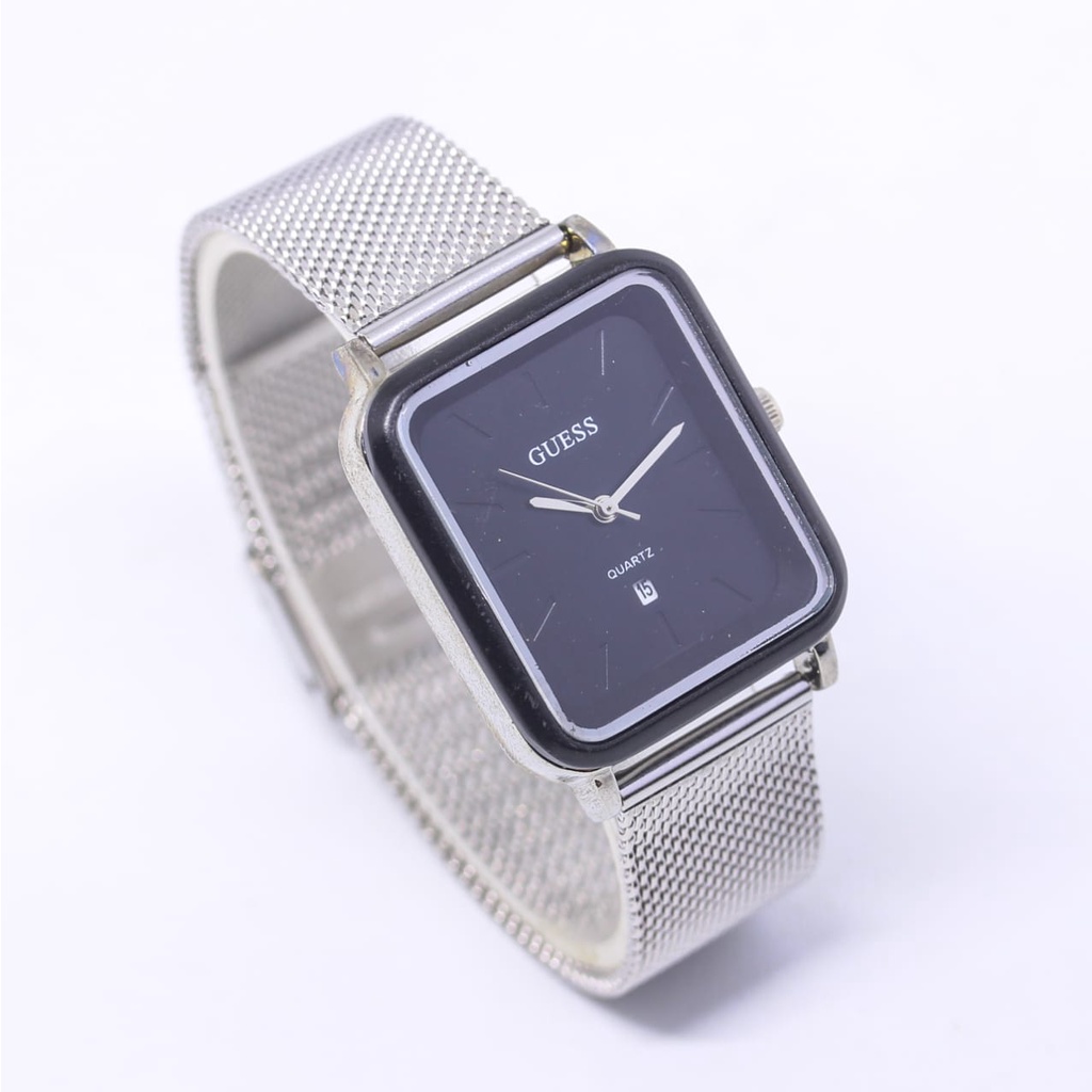 Grosiran Jam Tangan Wanita Guess 375EY Analog Strap Motif Rantai Pasir Tanggal Aktif (COD)