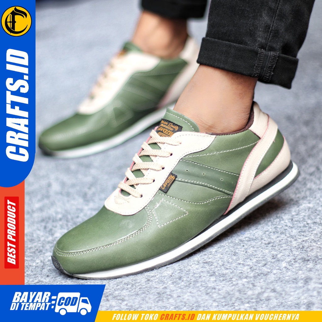 Sepatu Sneakers Pria Sepatu Casual Pria Kulit Asli Sepatu Kerja Kuliah Kondangan Sepatu Hitam Pria CRAFTS ZELAL