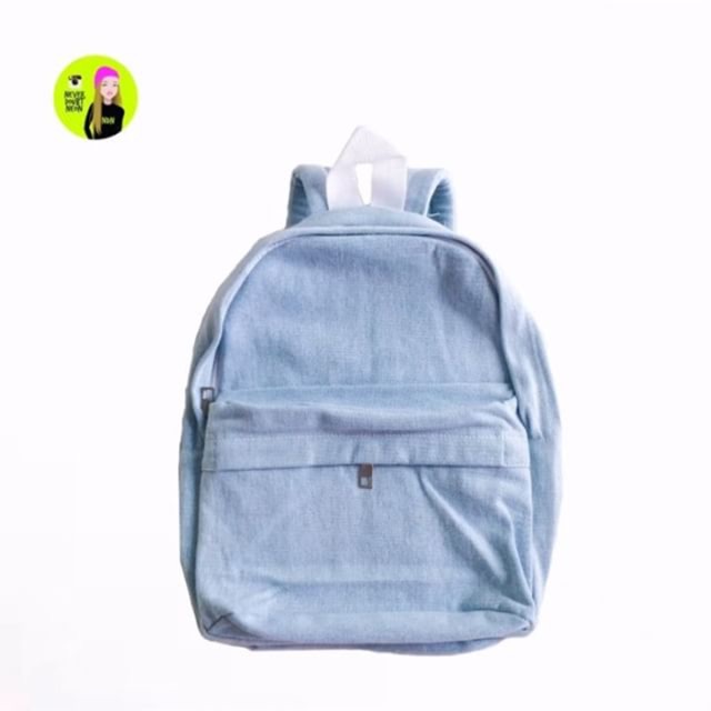 blue denim backpack