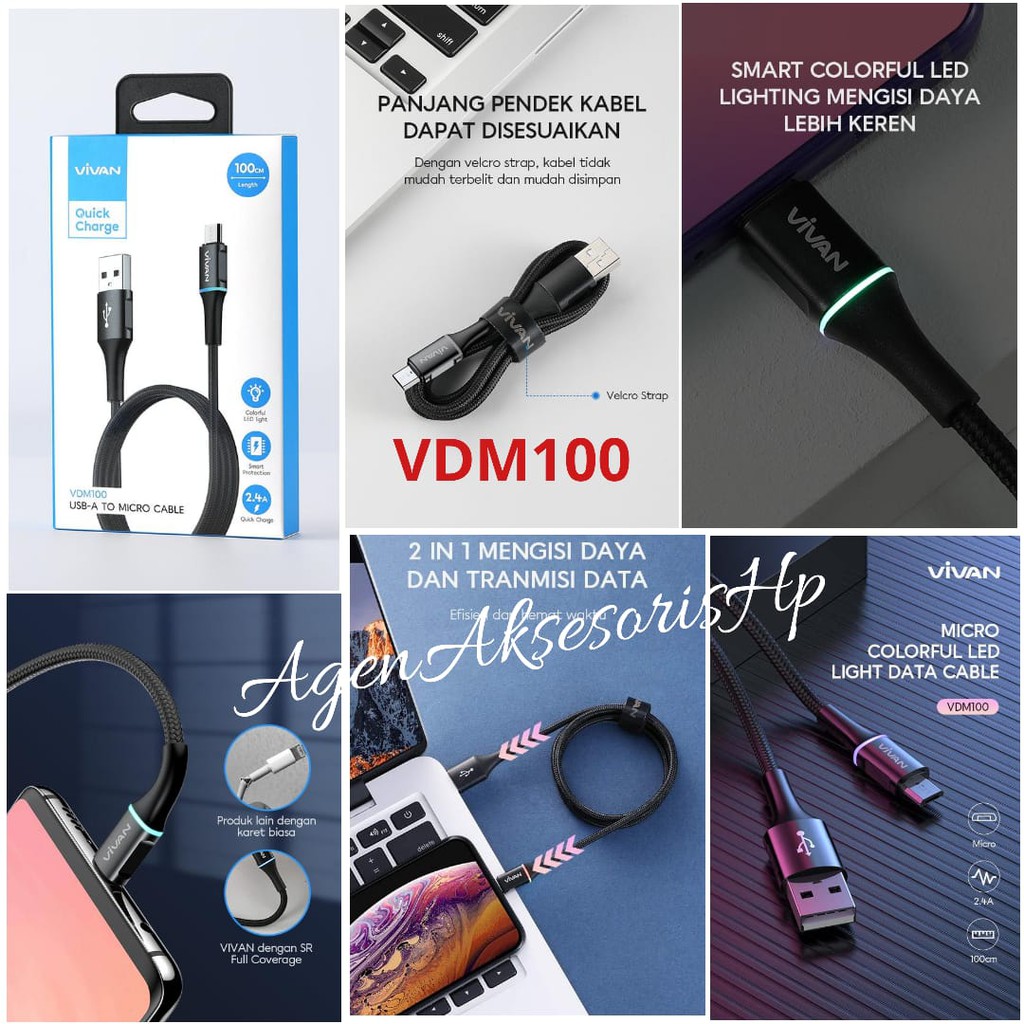 Vivan VDM100 2.4A LED Light Quick Charge SR Full Coverage Micro USB Data Cable