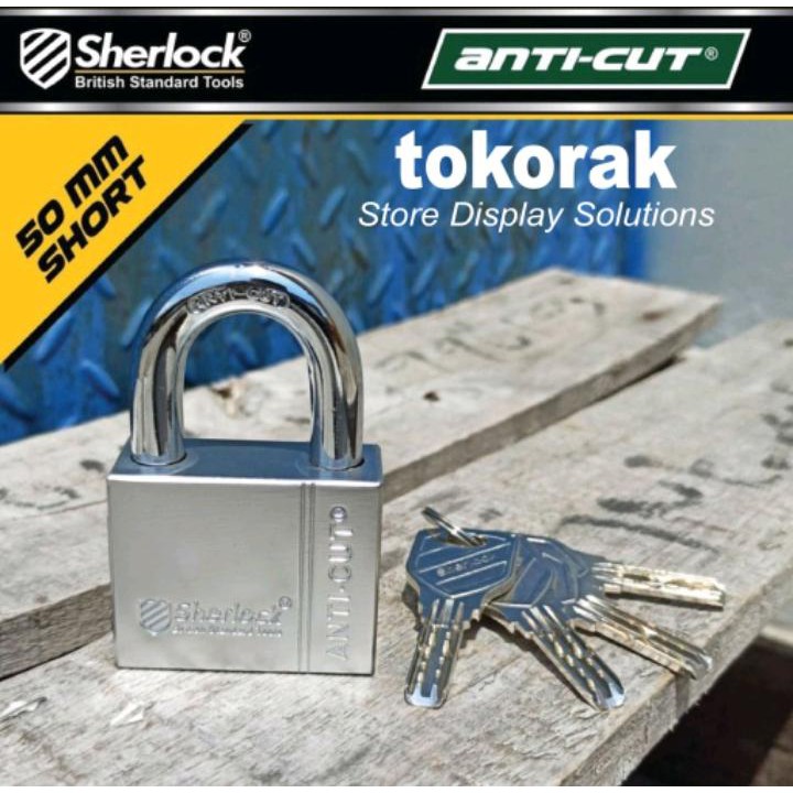 GEMBOK RUMAH - TOKO - PAGAR SHERLOCK ANTI CUT 50 MM PENDEK COMP KEY