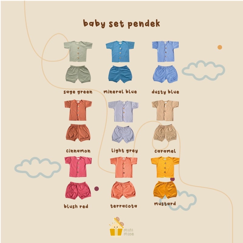 Minimine - Baby Set Pendek / setelan baju pendek bayi new born laki-laki perempuan unisex / baju tidur bayi / piyama bayi