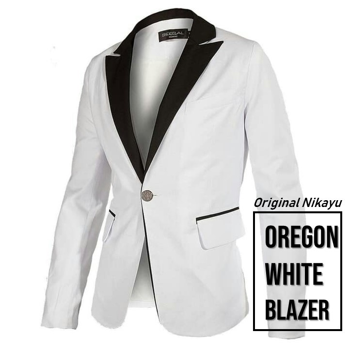 BLAZER PRIA WARNA PUTIH OREGON WHITE MODEL SLIMFIT TERBARU HIGH TWIST NIKAYU