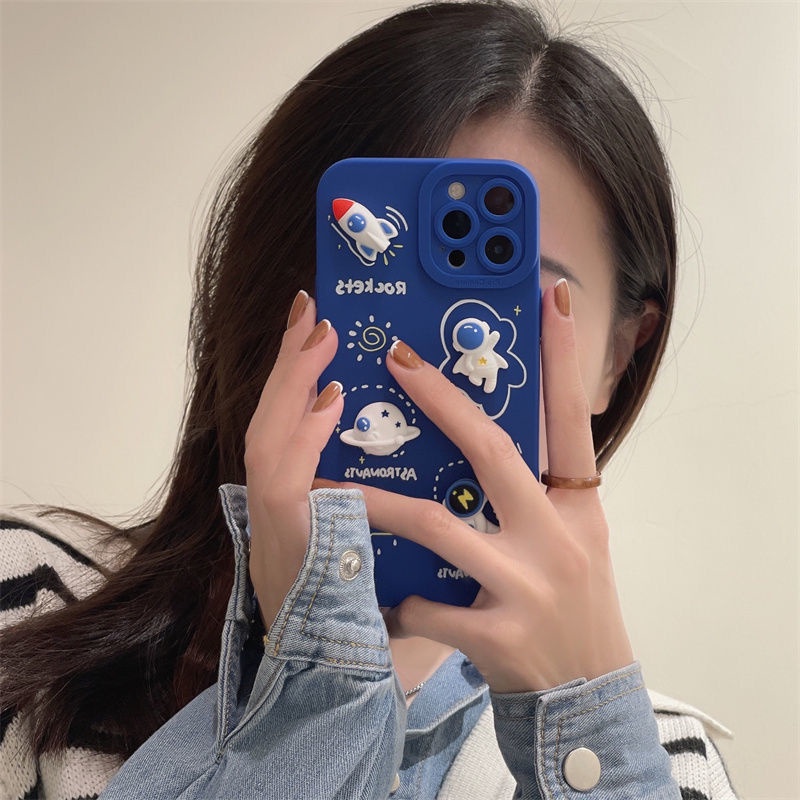 3D Biru Astronot Pola Casing Ponsel OPPO Reno5 5pro Reno6 F17 PRO F9 A92 F11 BlxA