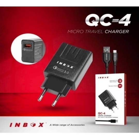 INBOX Charger QC-4 Fast Charging 3A QC 3.0 Free Kabel Data QC4 Charger HP QC 4