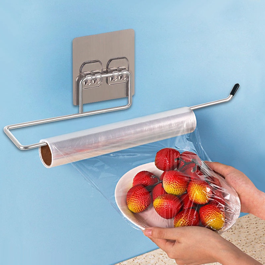 Roll Holder Tisu Gulung, Cantelan Serbet Plastik Warp Roll Gantungan Tempat Tisu Towel lap Rack Stainless Steel kamar mandi dan dapur Kitchen Toilet Paper Holder Tissue Holder Hanging Bathroom Toilet Paper Holder Roll Paper Holder Towel Rack Stand Storage