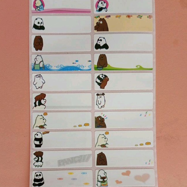 

28 pcs stiker nama waterproof Bare Bear