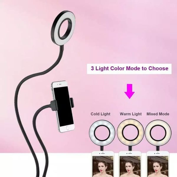 Lazypod 3in1 Ring light  / Ringlight LED Penjepit HP Elastis, Lazypod Jepit Flexible Ring 3 Mode