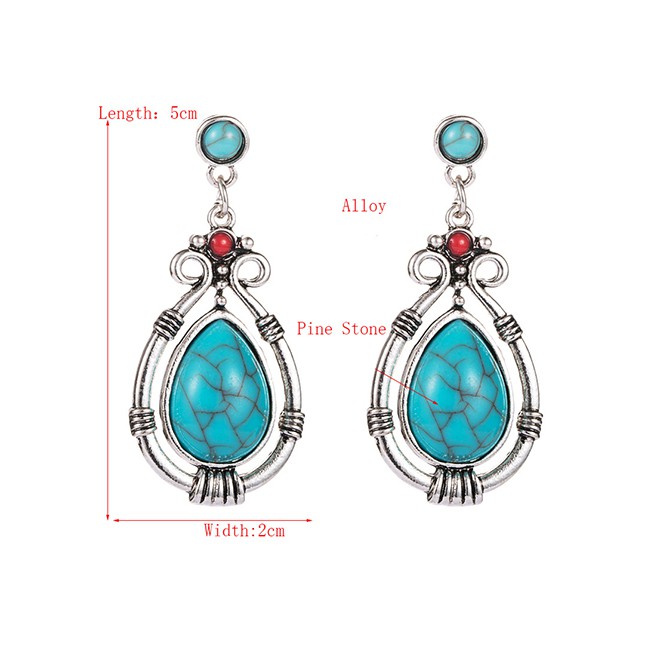 LRC Anting Tusuk Fashion Blue Ruby And Blue Turquoise Geometric Earrings D64175