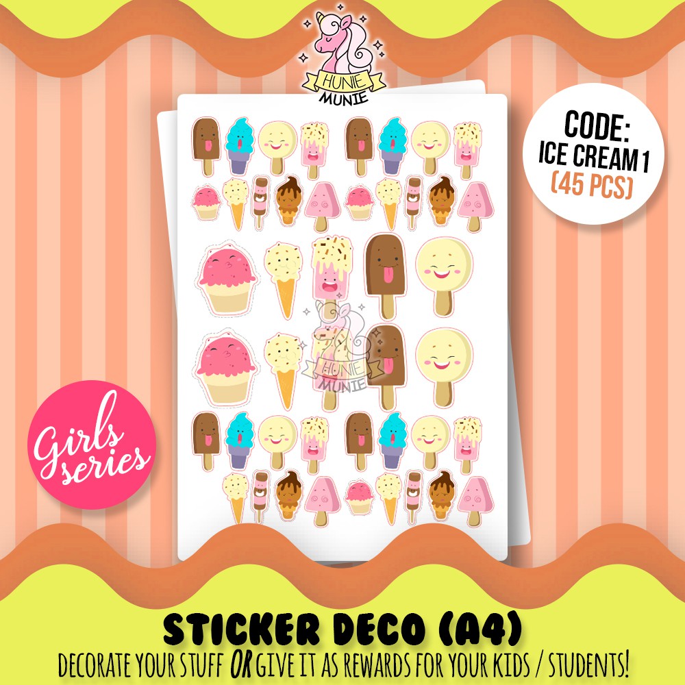 

Sticker Deco - Ice Cream Es Krim Cute - GIRLS SERIES - Stiker Reward Anak Cake Topper - Hunie Munie