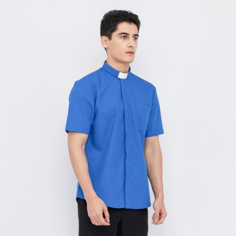 Pendeta - Kemeja Collar Biru Benhur Polos - Jos Miracle Bandung - Miracle - JMB