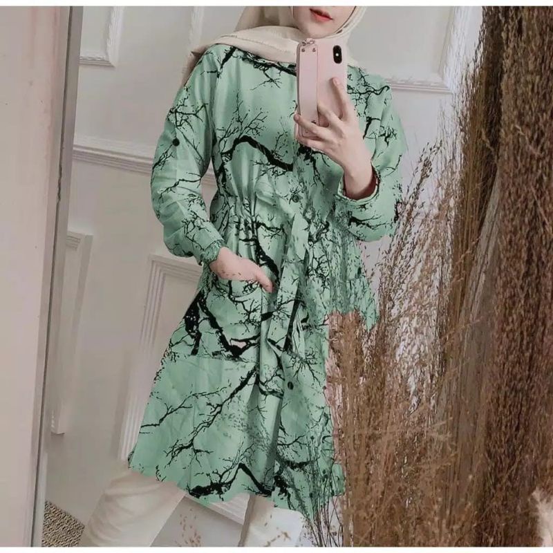Tunik Wanita Terbaru Kekinian 2021 motif Tunik Raya Mustard Peach Hijau