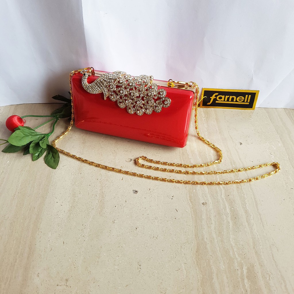 Clutch Pesta Farnell Import Burung Merak Kristal Berlian Imitasi Tas Kondangan Mewah 2599