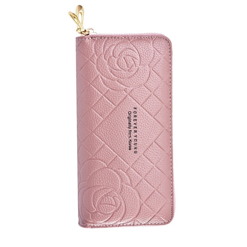 DOMPET PANJANG WANITA 2 RESLETING PREMIUM PESTA KULIT PINK BUNGA PORTALE WA477P3 MUAT HP TALI PENDEK IMPORT SLOT KARTU UANG KOIN CEWEK MURAH KEKINIAN REMAJA BRANDED KOREA