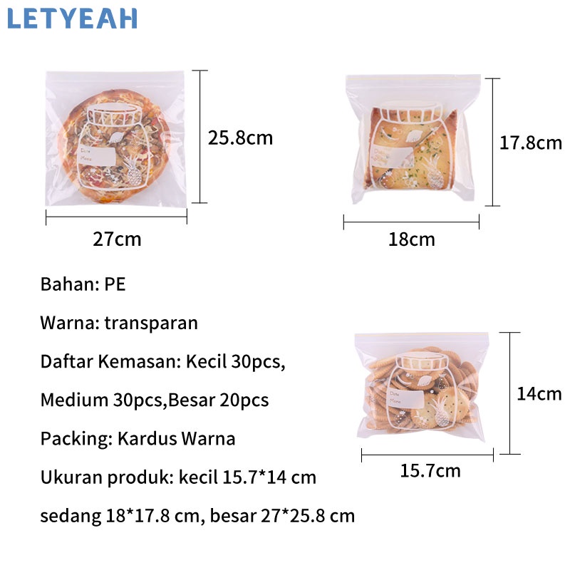 letyeah Plastik ziplock kantong reusable/slider bag untuk penyimpan makanan/kulkas fresh bag