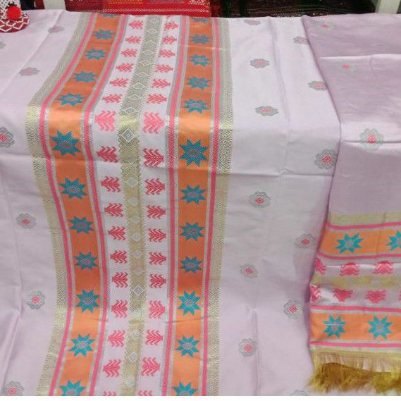 SONGKET TENUN MESIN PUCCA BUNGA WARNA PUTIH