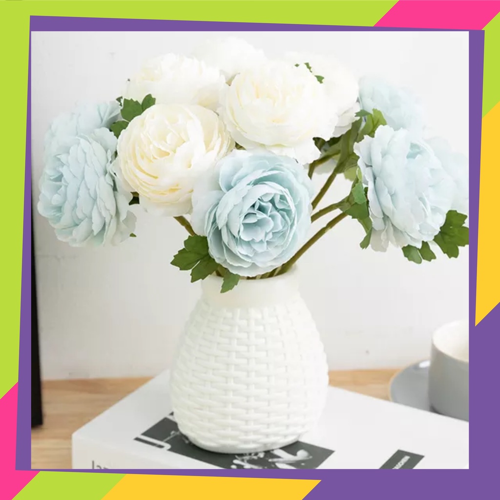1712D1 / Pot bunga plastik gentong motif rotan / Vas bunga tanaman dekorasi Artificial gaya Nordic