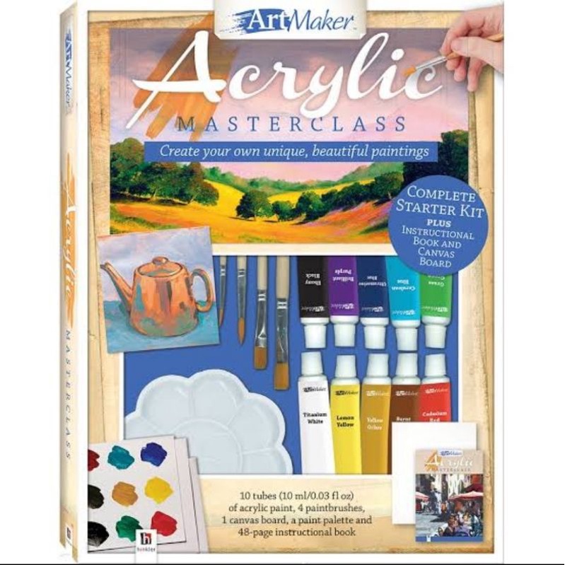 

ART MAKER ACRYLIC MASTERCLASS ( COMPLETE STARTER KIT PLUS INSTRUCTIONAL BOOK AND CANVAS BOARD )