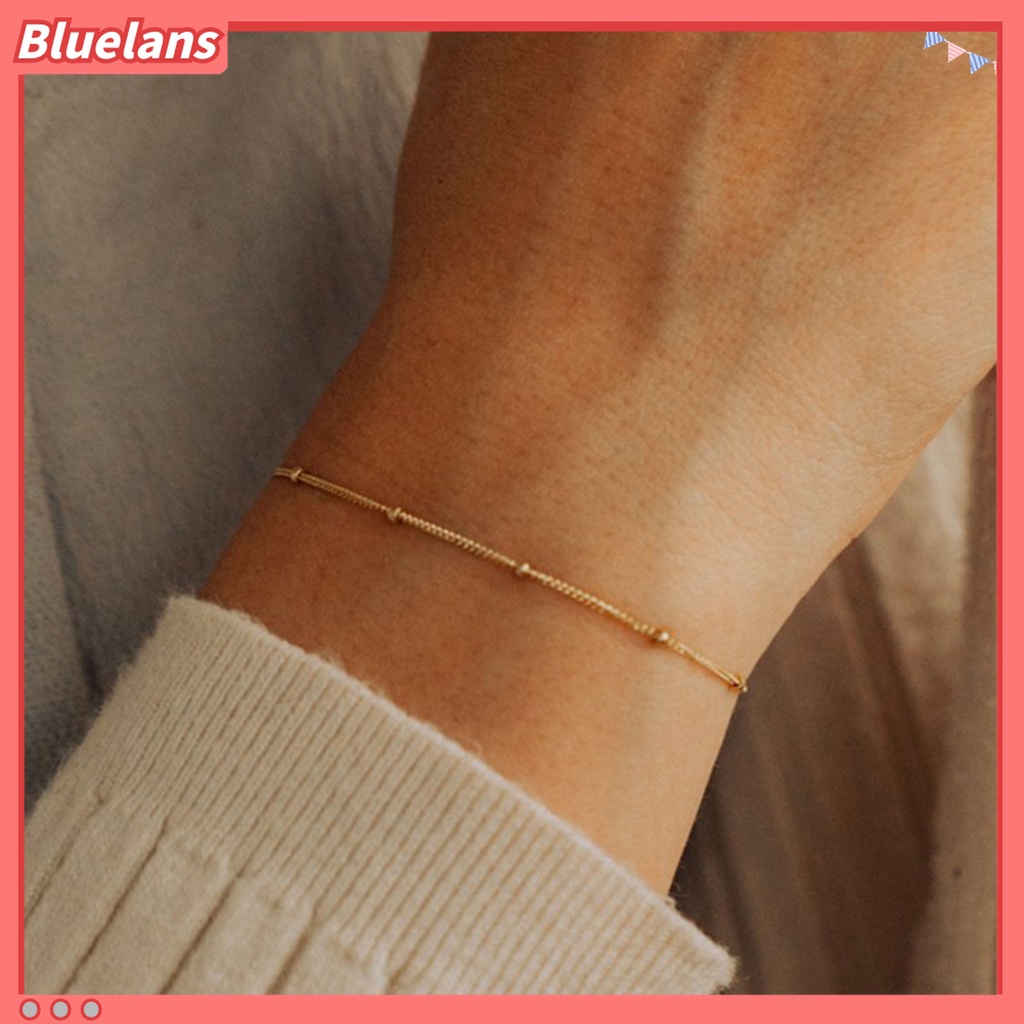 Bluelans Gelang Tangan Rantai Manik-Manik Kecil Tahan Korosif Warna Solid Untuk Wanita