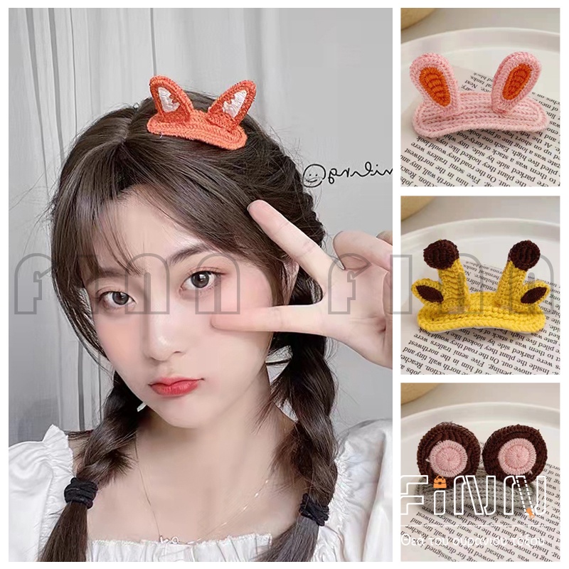 Jepit Rambut Wanita Cute Animal Wool Knitted Hairpin Korean Aksesoris Rambut