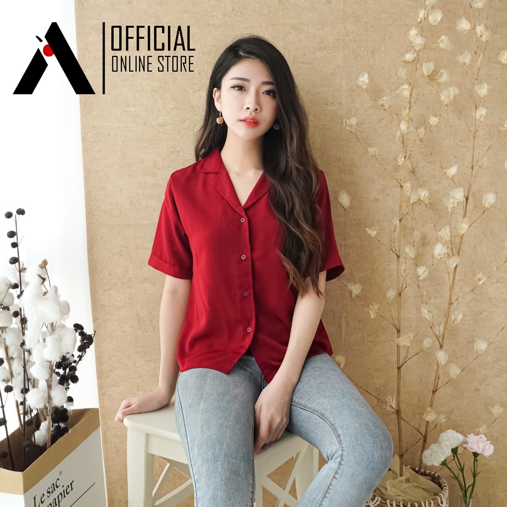 KEMEJA WANITA LENGAN PENDEK BASIC POLOS FASHION KULIAH&SANTAI TERBARU-5