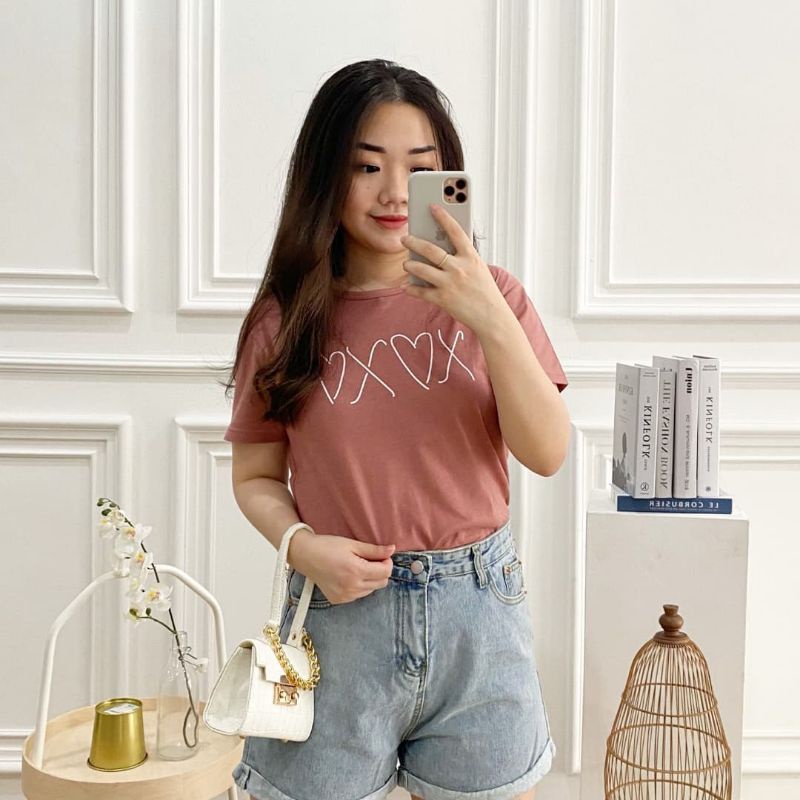 kaos wanita dusty rose - xoxo | kaos wanita murah