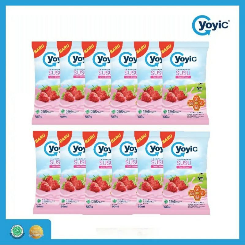 

1 Pak isi 12 Pcs YOYIC minuman susu A-D Calsium Rasa Stoberi Pisang dan Caramel 90ml