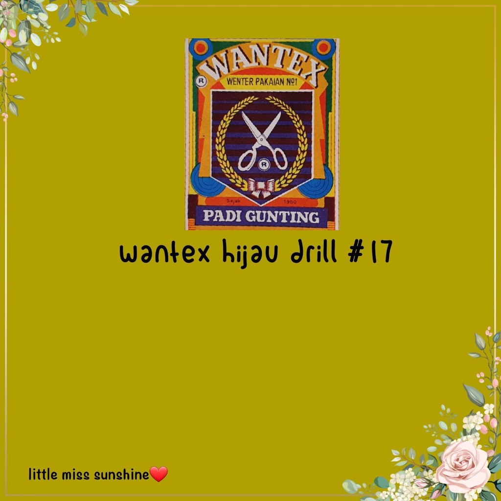 WANTEX WARNA HIJAU DRILL 17 Wenter Padi Gunting Pewarna Tie Dye Baju Sumbo Sumba Kain Cotton Satuan Ecer Grosir Jumputan Ikat Art Celup Wantek Pakaian Warna Baru Murah Bagus Kualitas DYE TIE Baik Quality Malang Lancar Grosir Warna Pakaian Pewarna Wenter