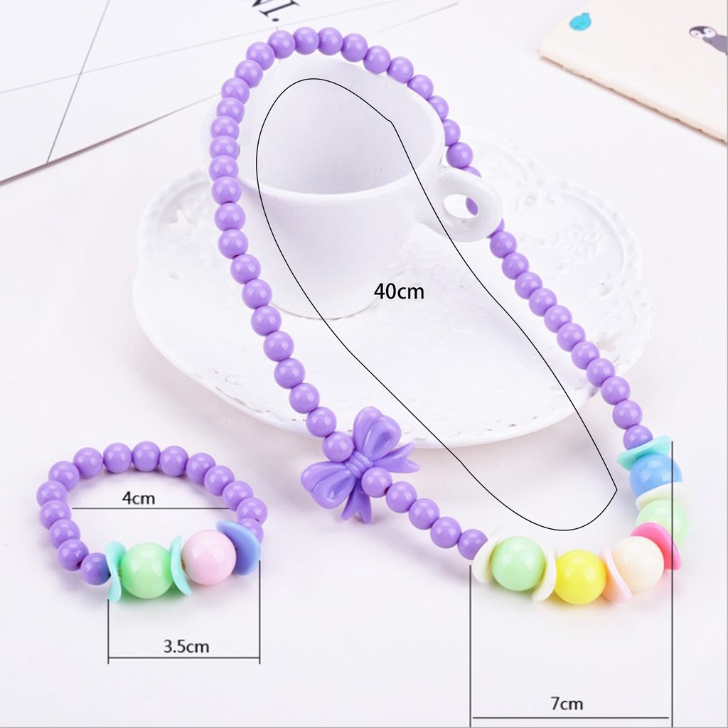 Hu Hu Hu Hu Hu Alat Bantu Pasang Kacamata♡ Set Perhiasan Kalung Gelang Bangle Liontin Manik-Manik Bunga Warna Permen Untuk Anak Perempuan