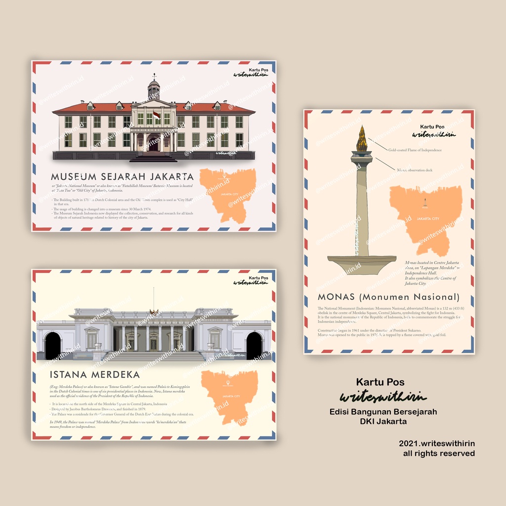 

(writeswithirin) Kartu Pos/ Post Card/ Postcard Bangunan Bersejarah DKI Jakarta