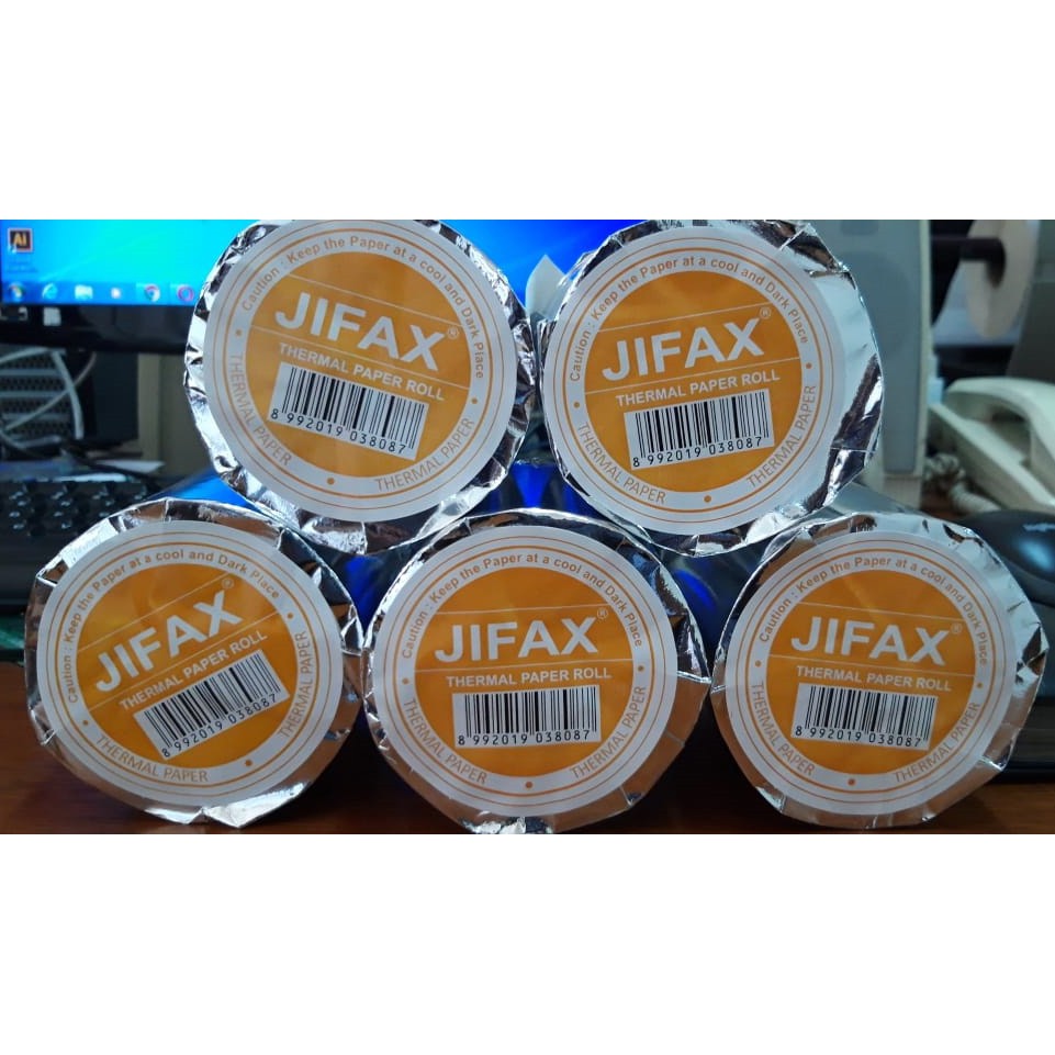 

thermal paper kertas struk roll 80x80 hasil print hitam per 2 roll jifax kuning