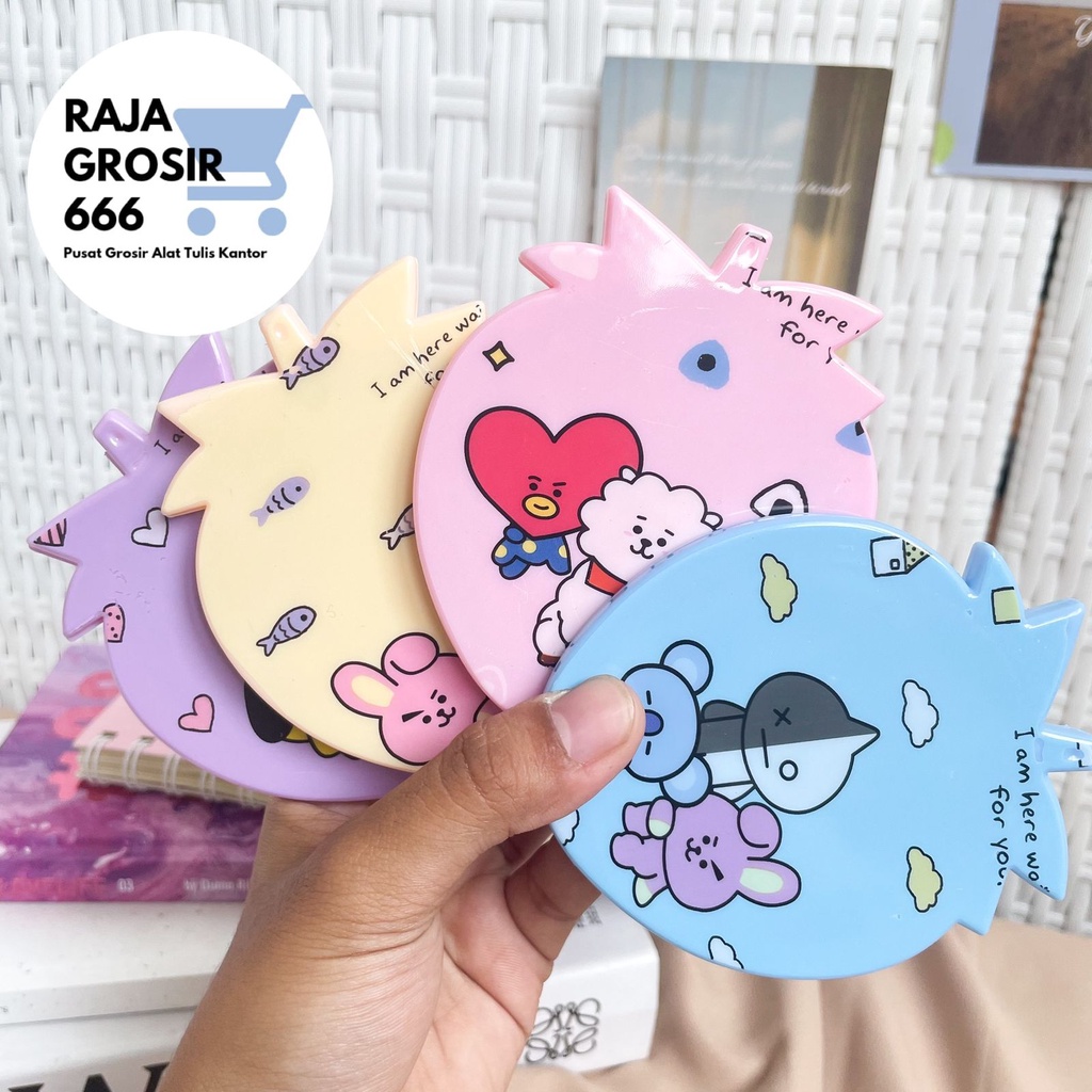 CERMIN RIAS MOTIF  BT21 / KACA BULAT KECIL / CERMIN MAKE UP PORTABLE KPOP KACA SAKU POCKET