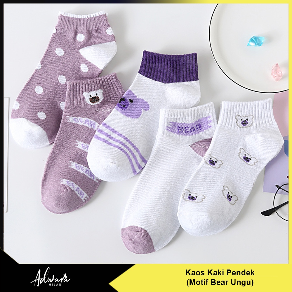 Kaos Kaki Wanita Semata Kaki Motif Bear Purple Cute Women Sock Korean Style Berkualitas Import Original