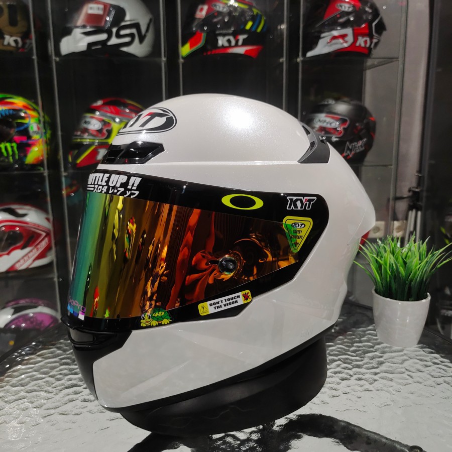 HELM KYT TT Course White paket ganteng VISOR SMOKE