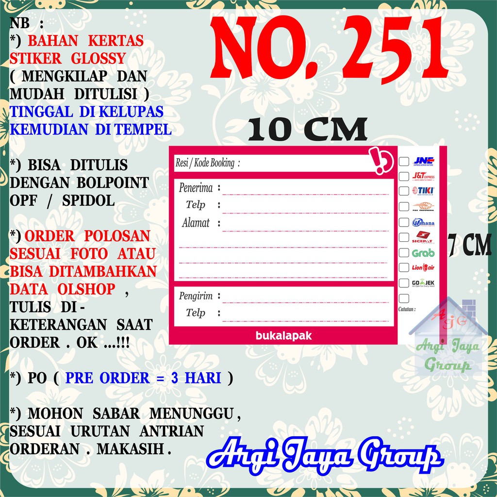 

Stiker Pengiriman - Sticker Alamat Olshop Murah Nomer 251 - 10x7 cm - Glossy