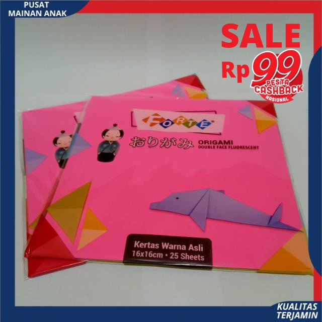 ( PROMO ) SATU PACK (ISI 25 LEMBAR ) ORIGAMI KERTAS LIPAT DUA SISI FORTE 16 X 16 DOUBLE FACE GROSIR