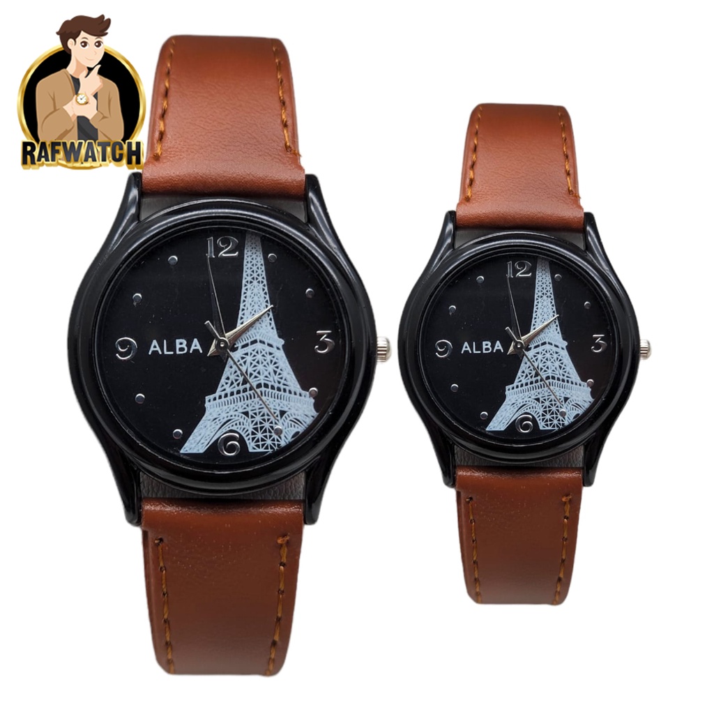 Jam Tangan Alba Kulit Vintage Casual Motif Paris Unisex