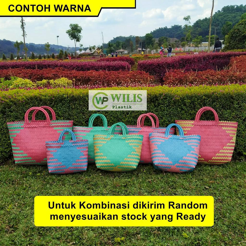 Tas Anyaman Plastik Lurik Jumbo (L) / Tas Anyam  Keranjang Belanja / Tas Bingkisan Hampers Parcel