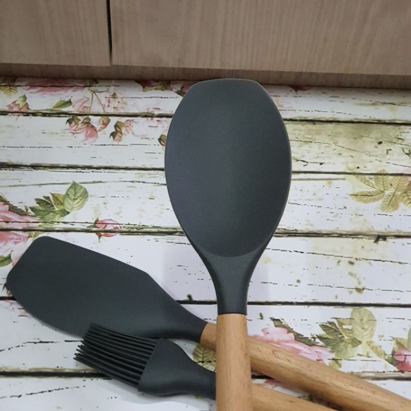 silicone cooking utensil spatula set 3pcs with wooded handle