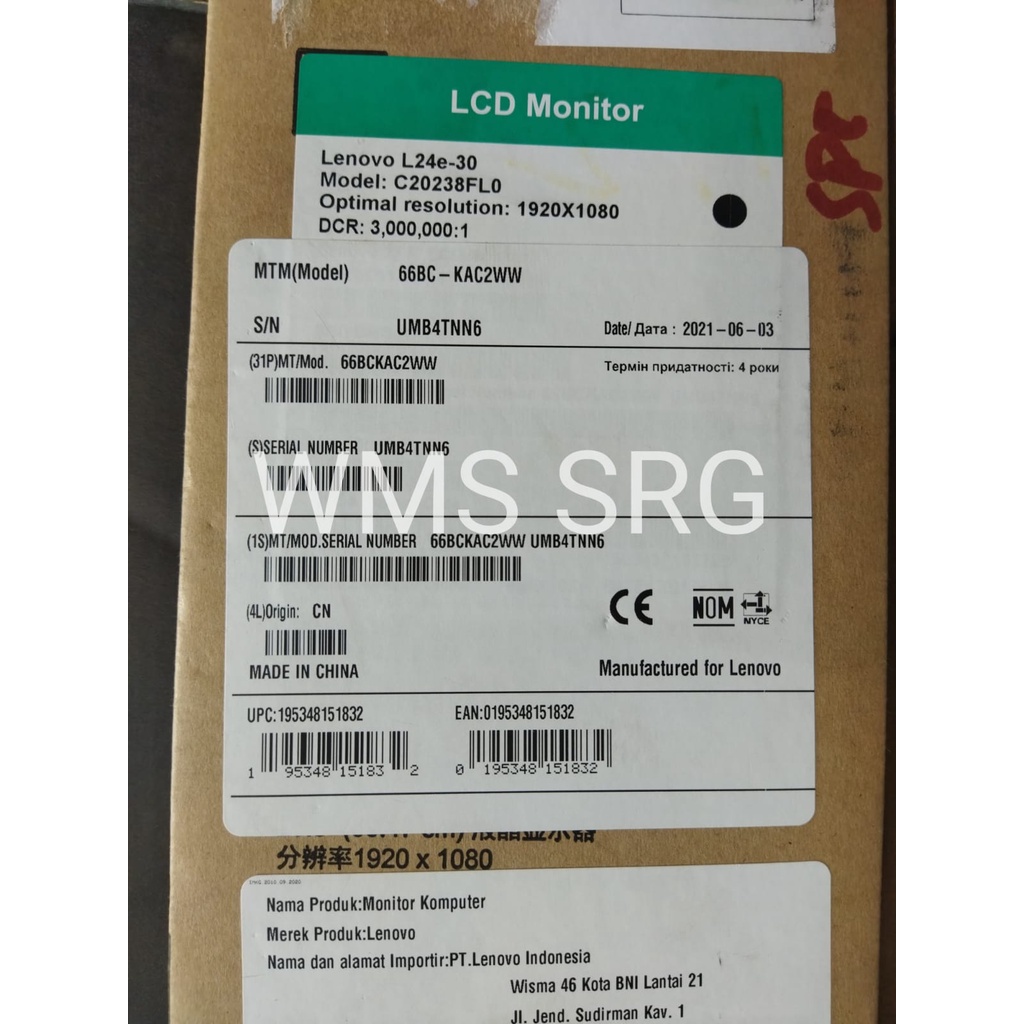 MONITOR LENOVO L24E-30 MONITOR 24 INCH FULL HD