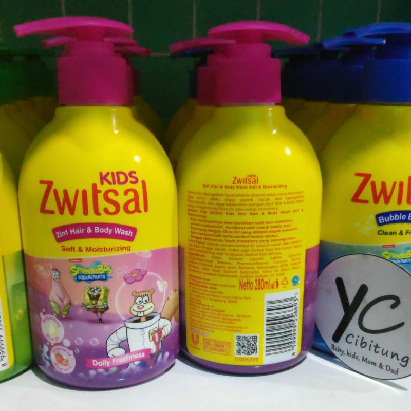 BISA COD Zwitsal kids buble bath 2in1 Hair &amp; Body Wash Pump isi 280 Pink Soft Moisturizing Biru Clean Fresh Hijau Natural Nourishing Care