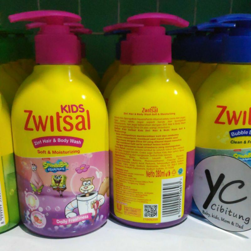 Zwitsal kids buble bath 2in1 Hair &amp; Body Wash Pump isi 280 Pink Soft Moisturizing Biru Clean Fresh Hijau Natural Nourishing Care