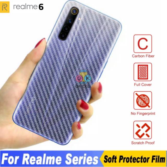 REALME 6 Back Skin Carbon 3D - Garskin Karbon Fiber Realme 6 Sticker Anti Gores Belakang Hp Premium