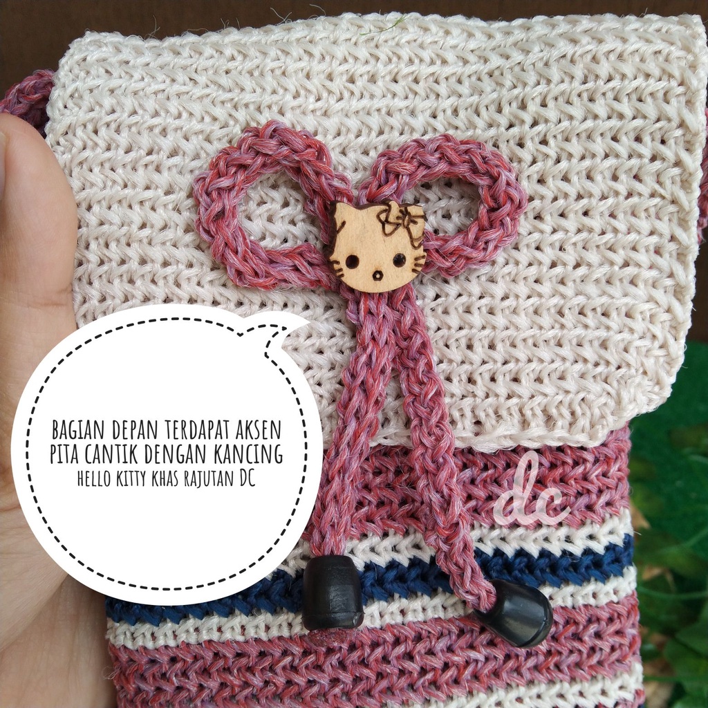 Tas rajut hp murah // tas hp rajutan cantik // oleh-oleh rajutan bandung // slingphone rajut pita