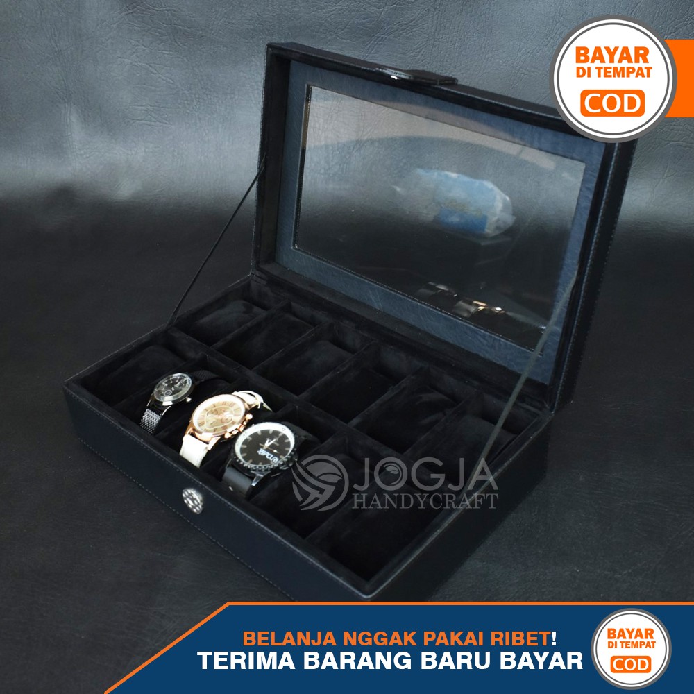 (PROMO) FULL COLOR Kotak Tempat Jam Tangan Isi 12 / Box Jam / Watch Box /  Wadah Jam-Hitam Full