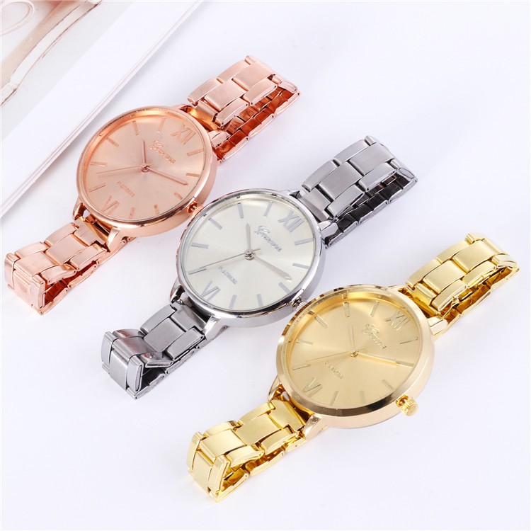 Jam Tangan Wanita Geneva Bulat Stainless / Geneva Jam Tangan Quartz dengan Strap Stainless Steel