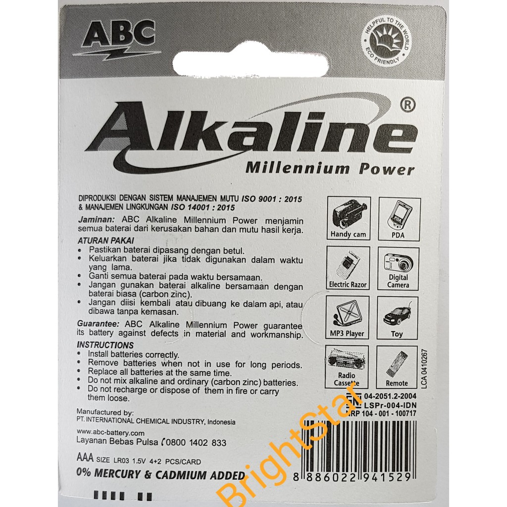 Baterai ABC Alkaline AAA 6 PCS/ PACK (Isi 6)