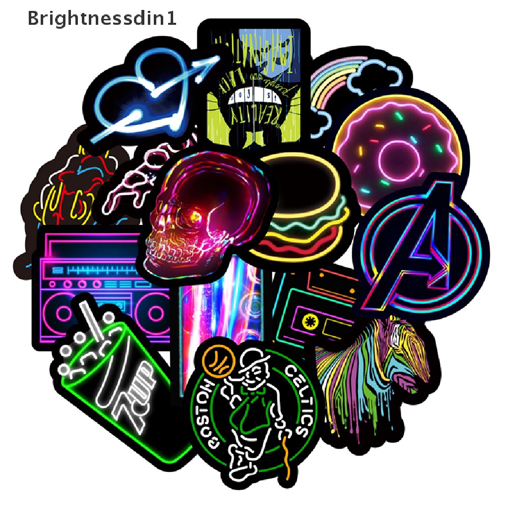 (Brightnessdin1) 50 Pcs Stiker Graffiti Anti Air Warna Neon Untuk Dekorasi Laptop / Koper DIY  Butikan Butik