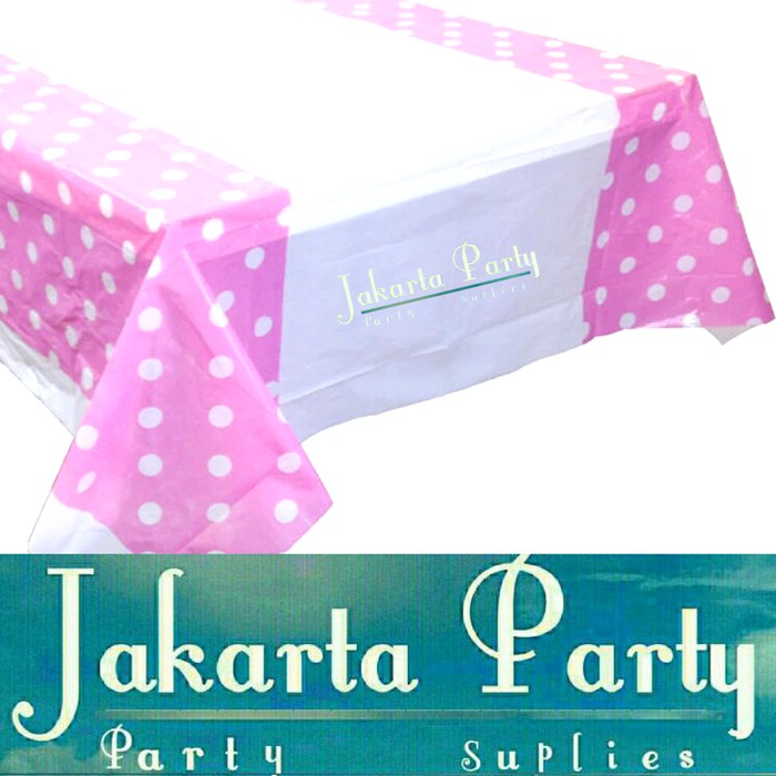 Table Cover Pink Soft Polkadot /Taplak Meja Plastik Pink Soft Polkadot